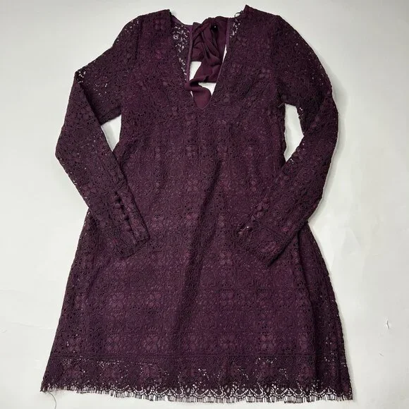 Free People Honey Honey Lace Mini Dress Size 2 Open Back Potent Purple - Picture 3 of 13